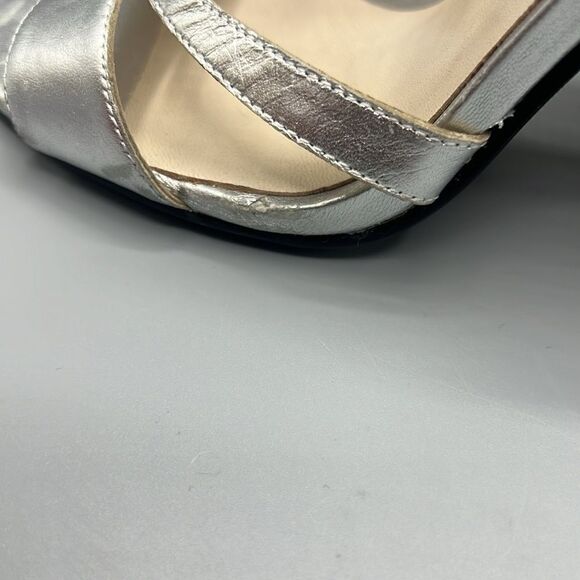 Zara Leather Silver Beaded Block Heels - Picture 7 of 9